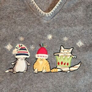 Christmas Cat Fleece Pullover Sweater Womens's Size Large